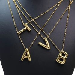 Gold Plated Tanish Free 18k Gold Initial Letter With Beaded Satellite Chain And Pendant.