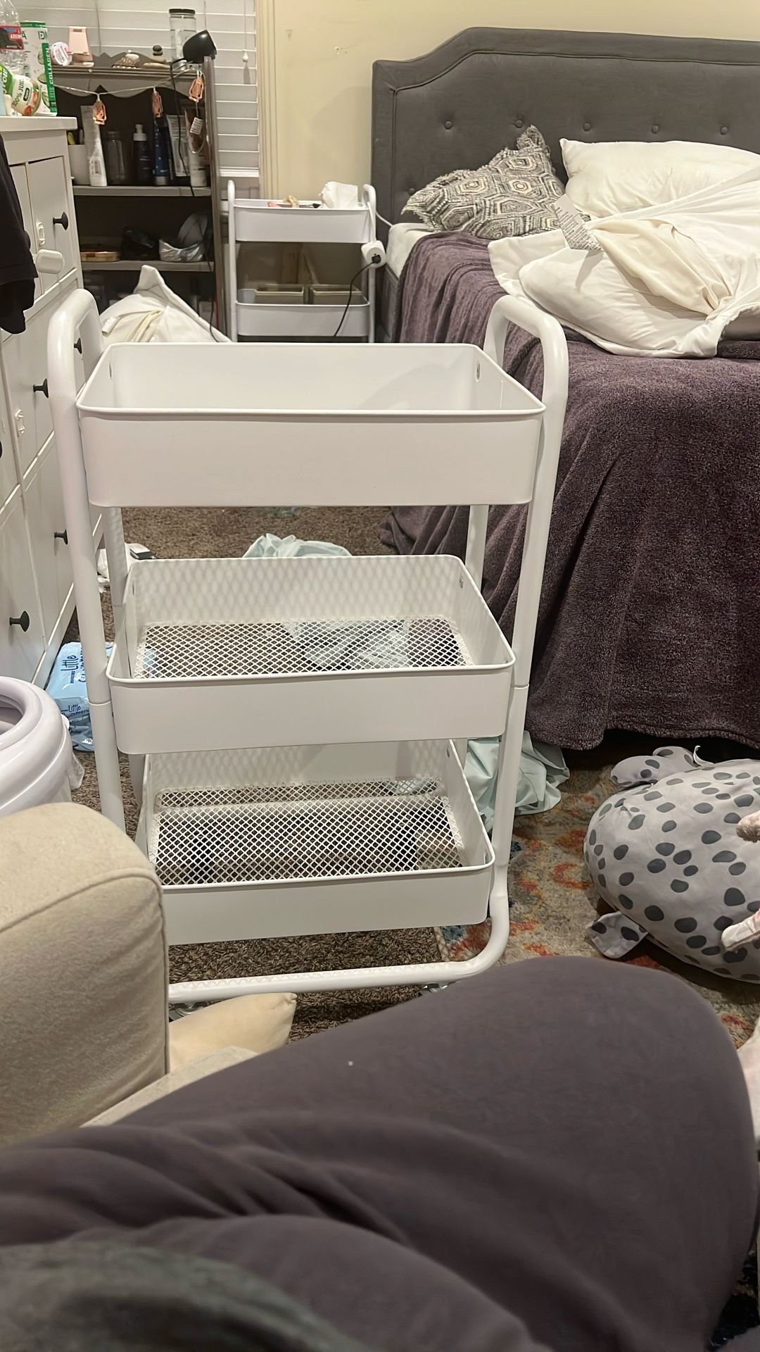 Three Tier White Rolling Cart