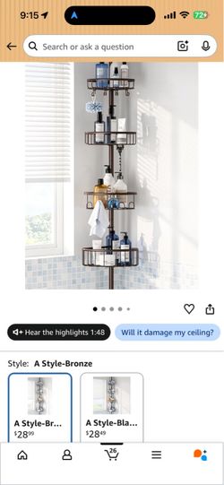 4-Tier Corner Shower Caddy Pole Organizer