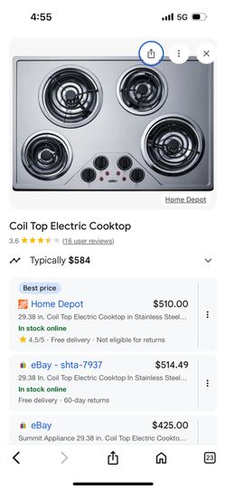 Coil Top Electric Cooktop in Stainless Steel with 4 Elements
