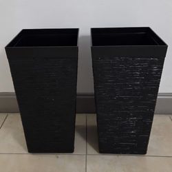 *** NEW LOW PRICE *** PAIR of 23" Black Square Textured Mobile Resin Planters @ Lasting Creations