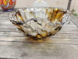 Adam Jablonski ART GLASS LARGE CENTERPIECE BOWL Abstract Waves SIGNED POLAND MCM