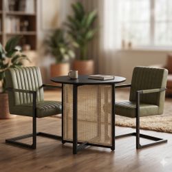 Brand New Rattan Table With 2 Faux Leather Chairs 