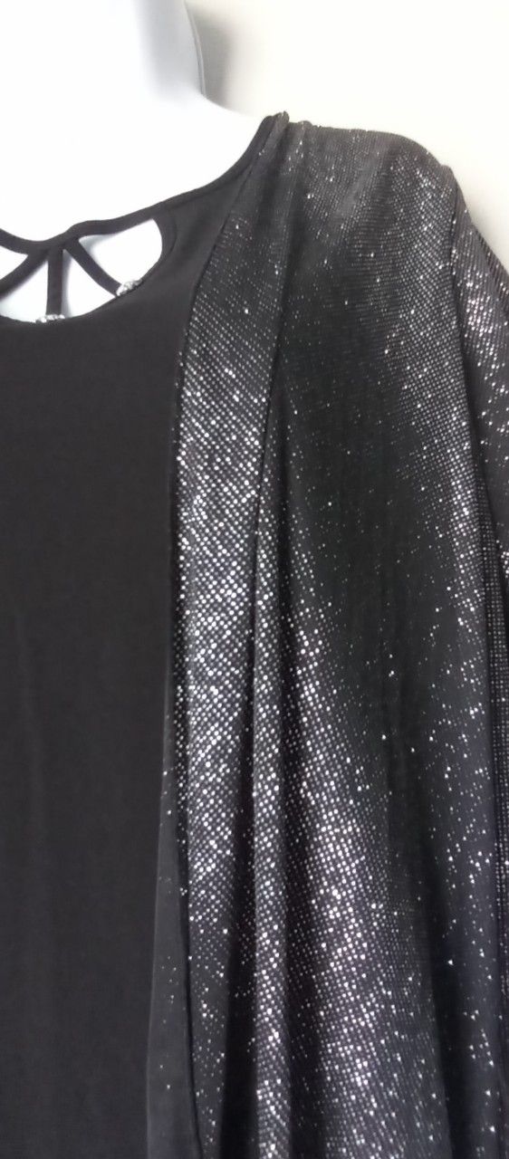 Black blouse with Glitter ,veil fabric on sleeves in size xL/1xL