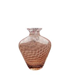 Art Glass Bud Vase Clear W/Pink Swirl 4"H x 3"W Heavy Wt. Glass