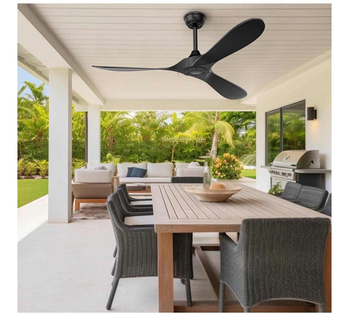 Black Ceiling Fan No Light, 52 in OutdoorCeiling Fans with Remote Control without Light, 3 Blades, 6 Speed Reversible DC Motor Modern for Patios, Kitc