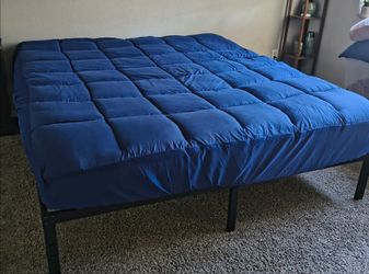 1 Year Old Organic Naturepedic King Bed with Low Wooden Slat Metal Frame Base