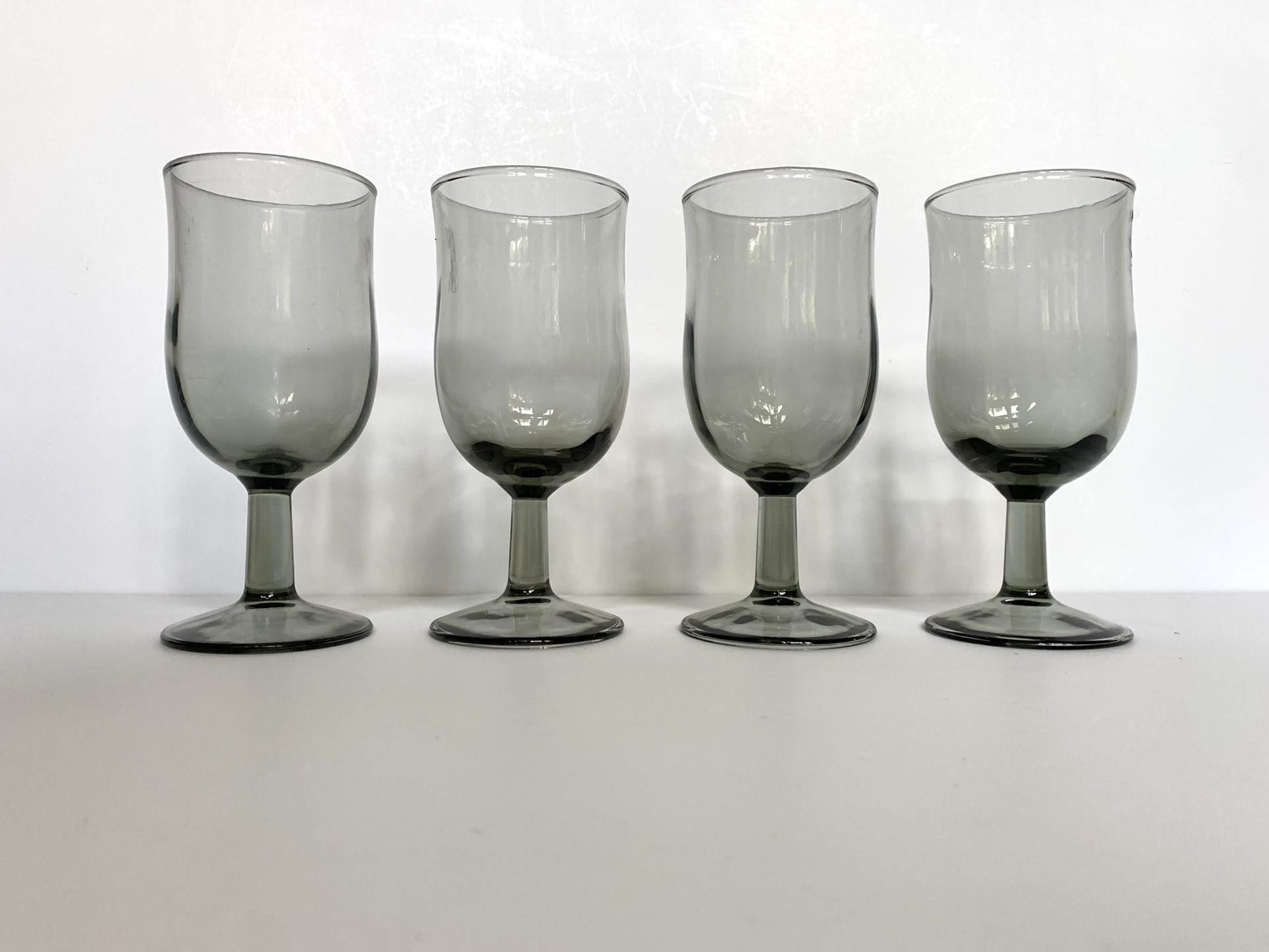 • vintage smokey grey glasses glassware stemware •