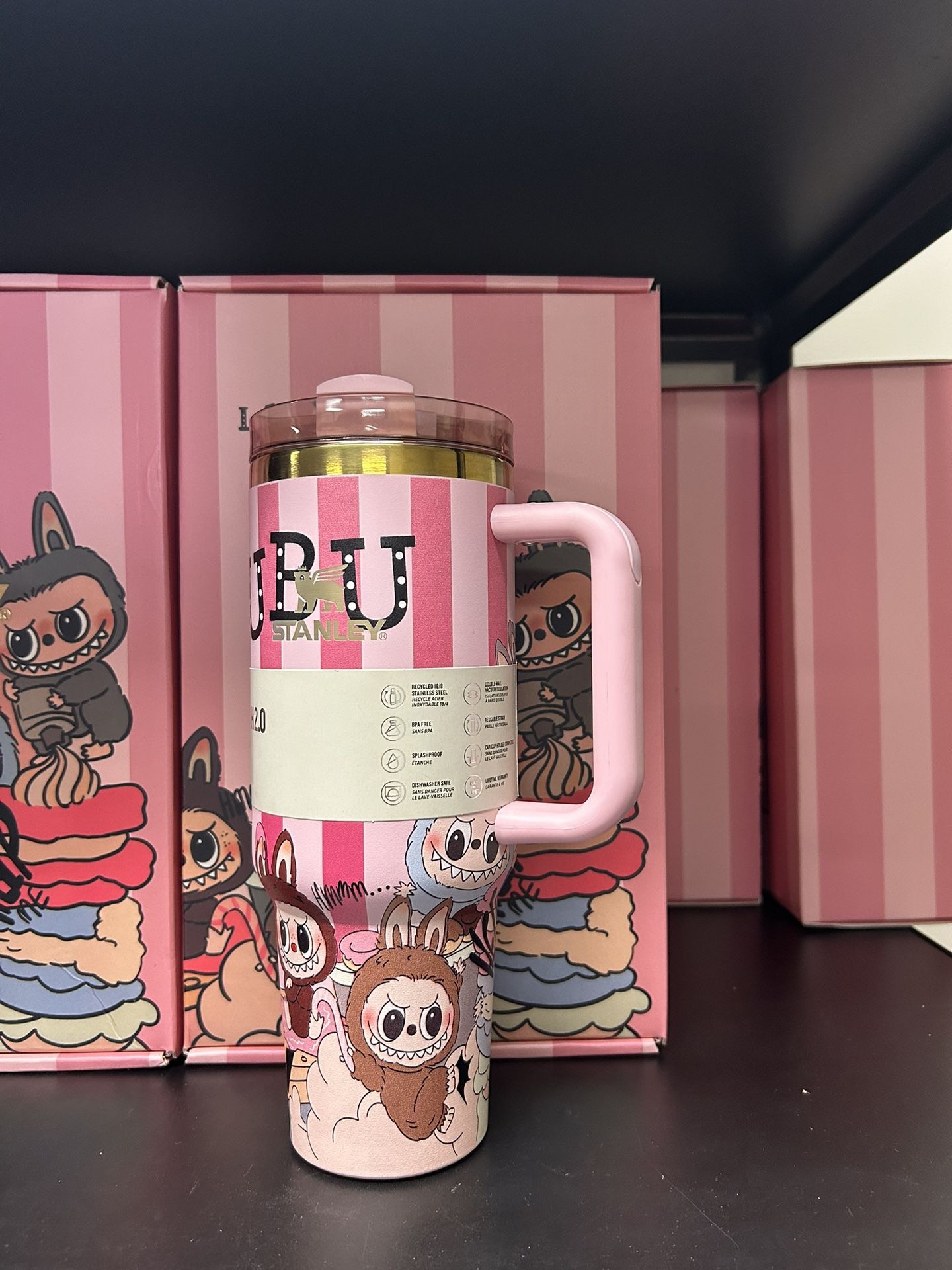 Stanley 40 oz labubu Tumbler with Handle and Straw,gift box