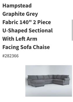Hampstead Graphite Grey Fabric 140" 2 Piece U-Shaped Sectional With Left Arm Facing Sofa Chaise