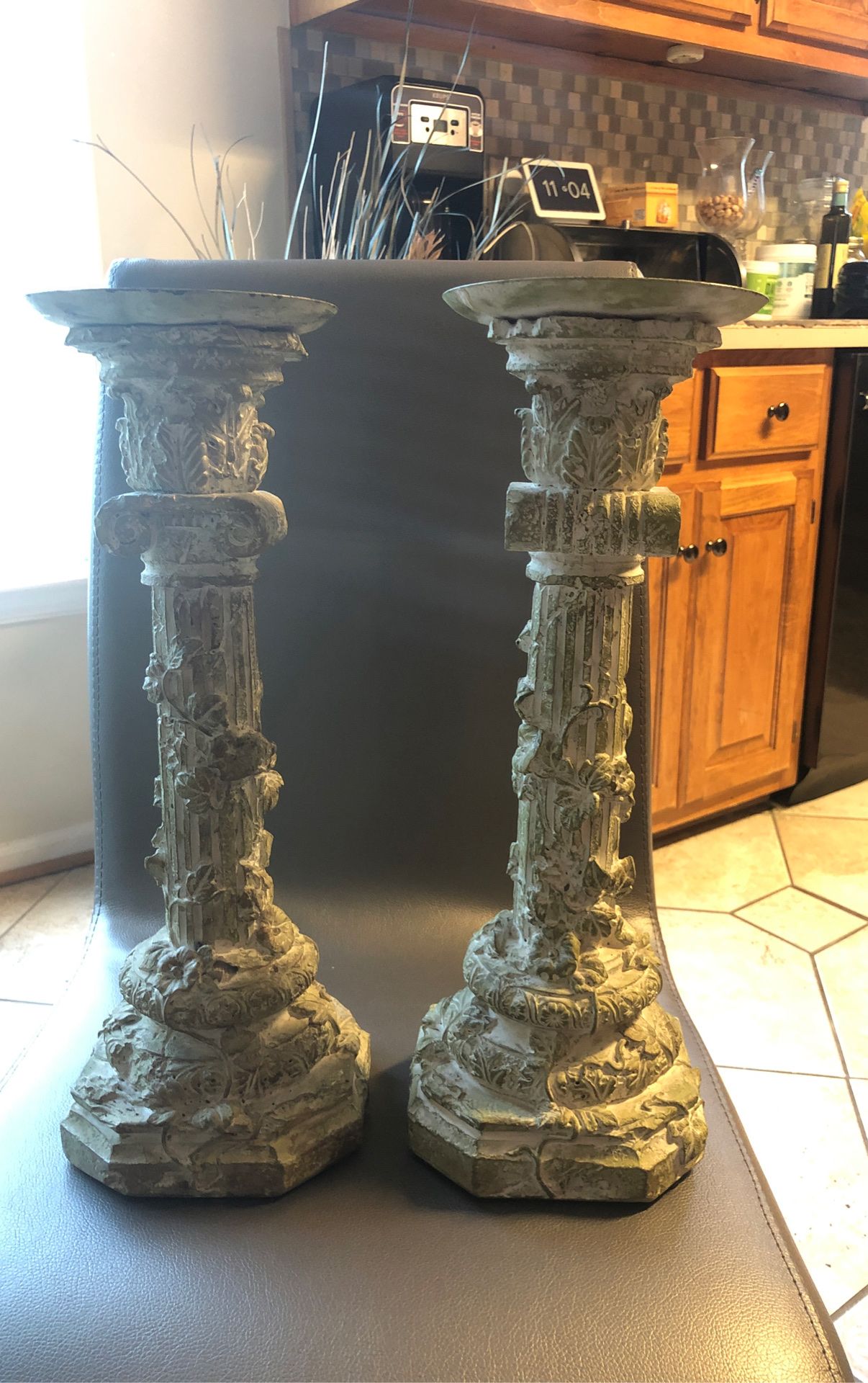 Stone candle holders 16” inches high