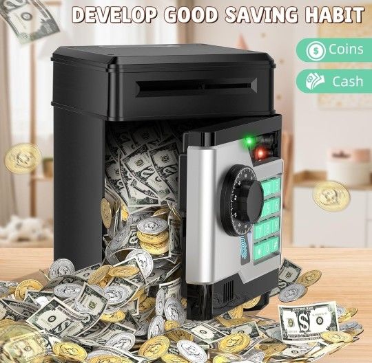 Piggy Bank, Automatic Electronic Piggy Bank for Kids Boys Girls with Password and Fingerprint Unlocking