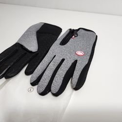 Grey Gloves For Men Waterproof Windproof Cold Gloves Snowboard Motorcycle Riding Driving Warm Touchscreen Zipper Glove, Large