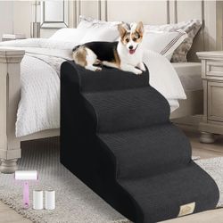 MESTUEL 4 Step Foam Non-Slip Bottom Dog Stairs - Black