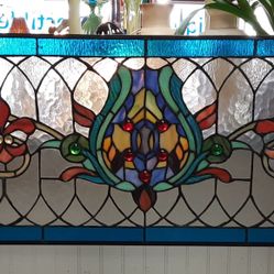 L Fleur De Lis Victorian Stained Glass Panel- Located In Shelton 
