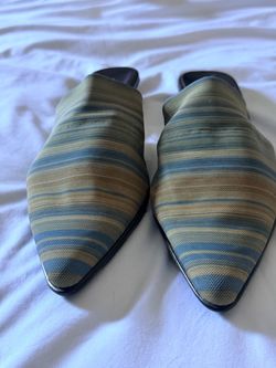 Striped Fabric Pointed-Toe Mules