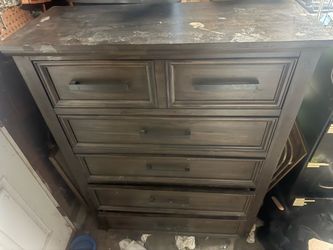 Dark Brown Wood Tall Chest Dresser of Drawers