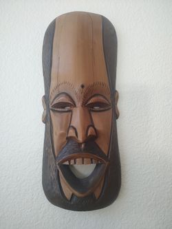 Vintage Artisan-Carved Two-Tone Wooden Wall Mask – Sculptural Art