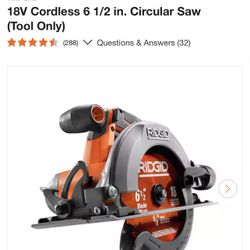 RIDGID 18V Cordless 6 1/2 in. Circular Saw (Tool Only)