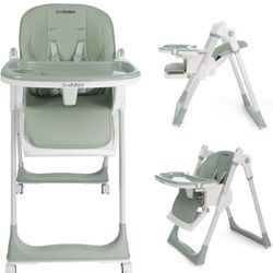 3-in-1 Foldable High Chair for Babies & Toddlers – Adjustable Height, Reclining Seat, 5-Point Safety Harness, Removable Tray, Lockable Wheels, Washabl