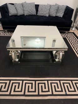 Moving sale sofa, loveseat, three-piece coffee table, Mirror style with large accent Carpet everything must go $200