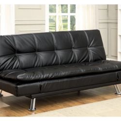 Black Faux Leather Futon Sofa 