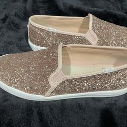 Kate Spade Keds Rose Gold Sparkle Shoes Flats Slip On Glittery Size 6