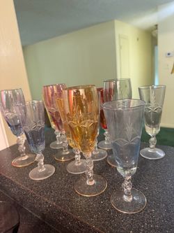 Vintage Multi-Color Cut Crystal Champagne Flutes – Jewel Tone Twisted Stemware, Set