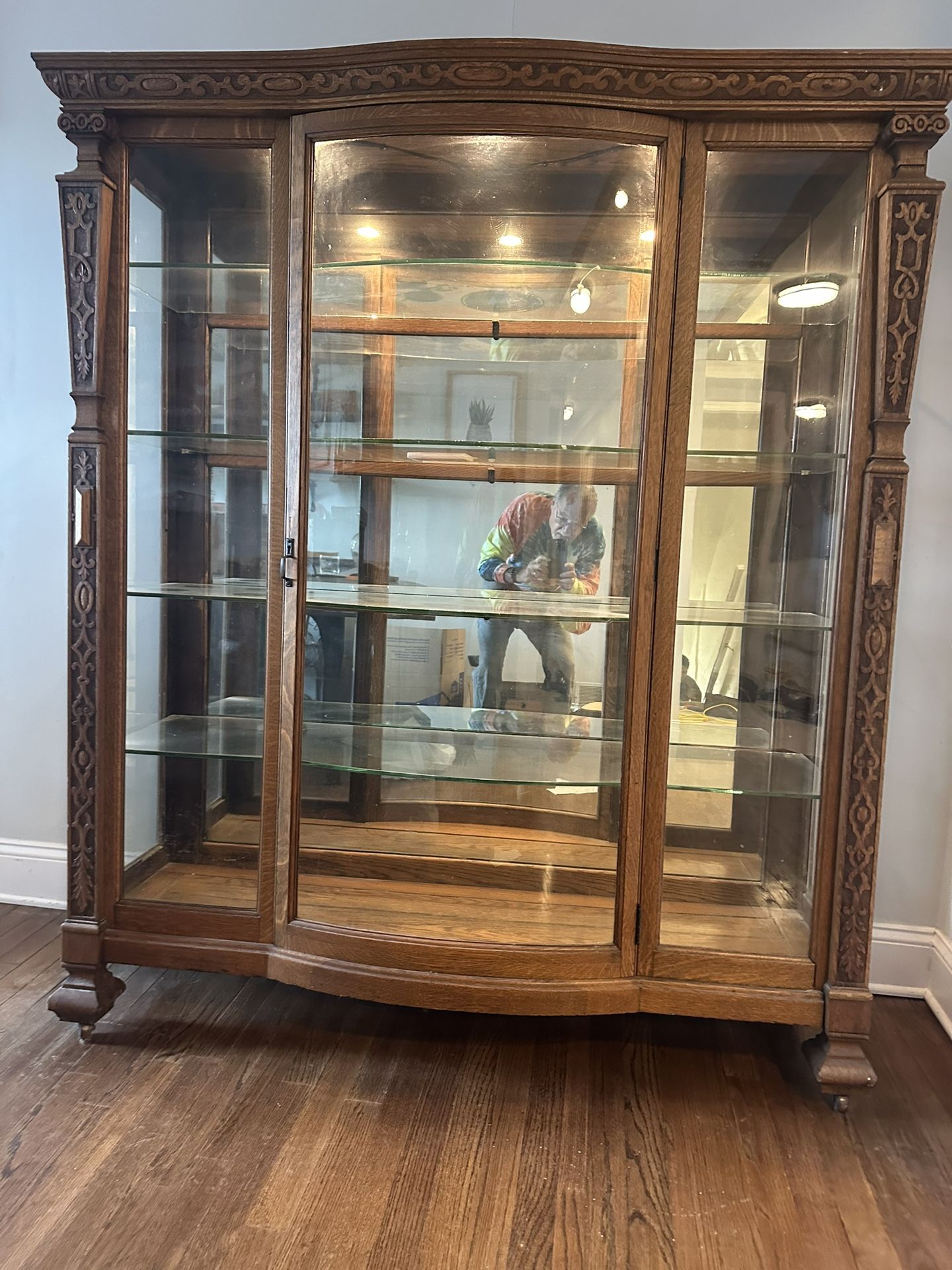 Antique Tiger Oak China Cabinet