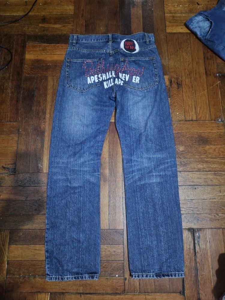 BAPE JEANS RED ROPE "APE SHALL NEVER KILL APE"