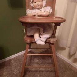 Antique Doll and Highchair 