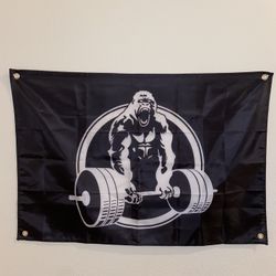 1pc, Multi Size Gorilla Barbell Flag With 4 Brass Grommets, Indoor And Outdoor Decoration, Gym Decoration