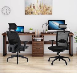 Two Person Computer Desk, Double Computer Desk with Storage Shelves, Extra Long Workstation Large Office Desk with Two Drawers, Study Desk Writing Tab