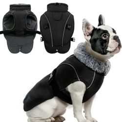 Dog Cold Weather Coats Winter Warm Dog Coat Windproof Cozy Dog Jacket Thick Fleece Vest Water Repellent Apparel with Harness/Leash Hole & Reflective f