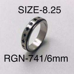 Stainless Steel Star Carved Spinner Ring Band For Men & Women with: RGN-741/Size-8.25