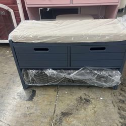 Wood Storage Bench with Removable Basket and 2 Drawer,Fully Assembled Entryway Storage Bench
