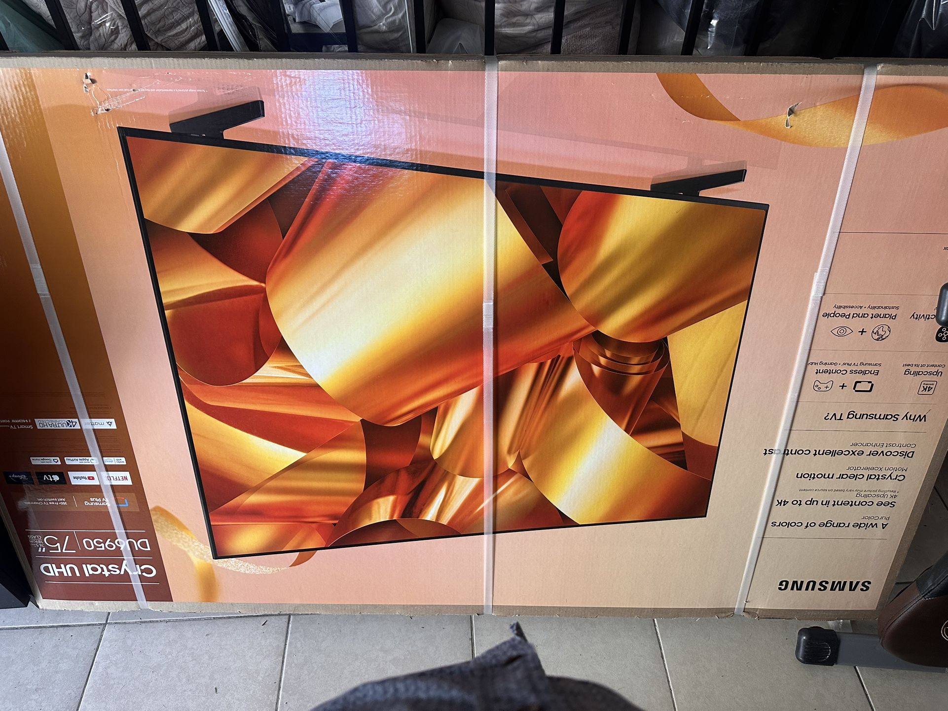 Brand NEW Samsung DU6950 Series Crystal UHD 4K Smart Tizen TV is a 75-inch