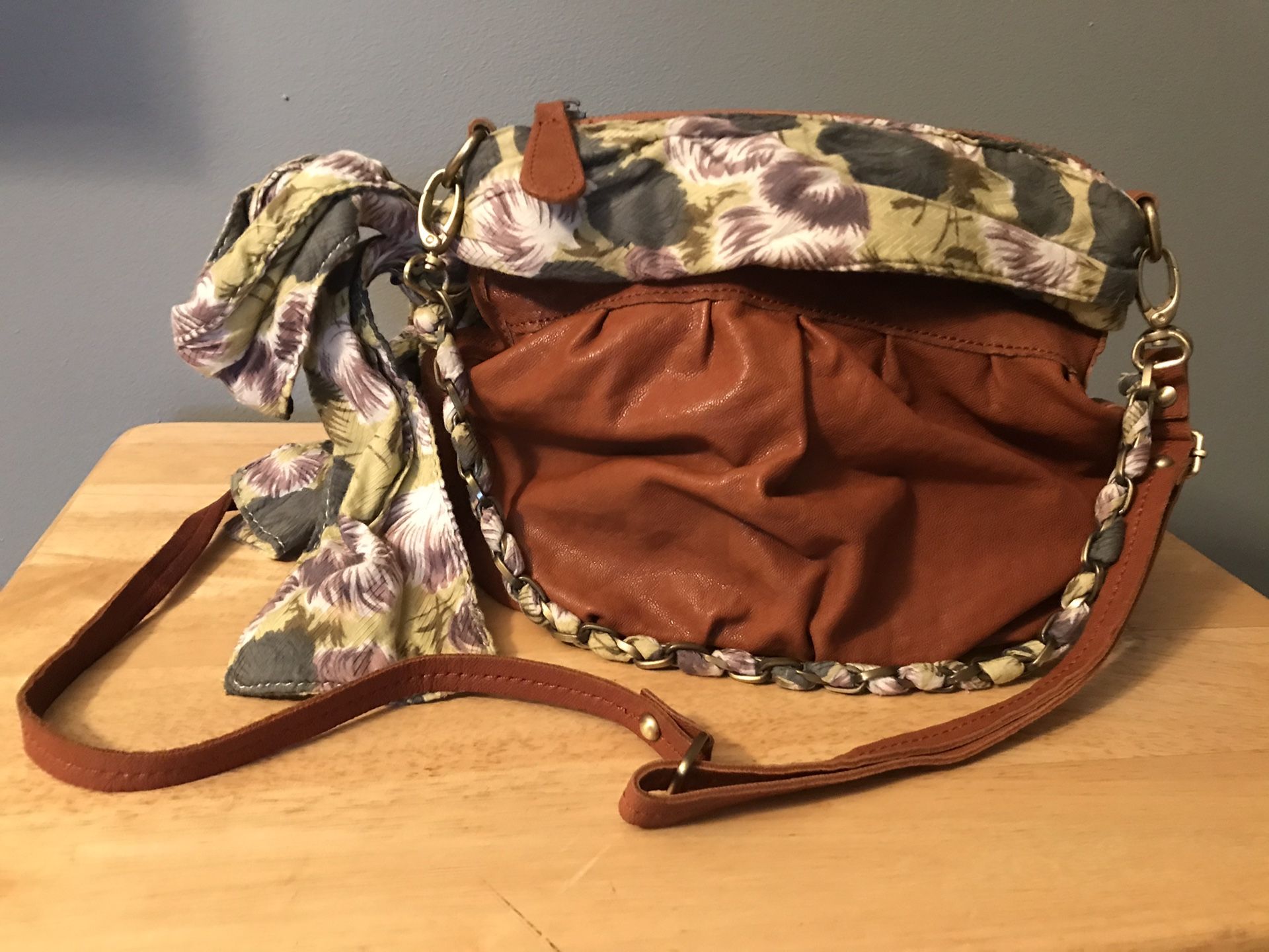 Anthropologie Deux Lux Poised Floral Brown Leather Satchel/Shoulder Bag