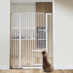 COMOMY 55.1" Extra Tall Pet Gate for Cats, Extra Wide Cat Gate with Adjustable Cat Door, Pressure Mounted Easy Walk Through Pet Gate with Door for Sta