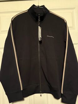Armani Exchange Mens Black Track ZipUp Jacket With Brown Stripes. Size Medium.
