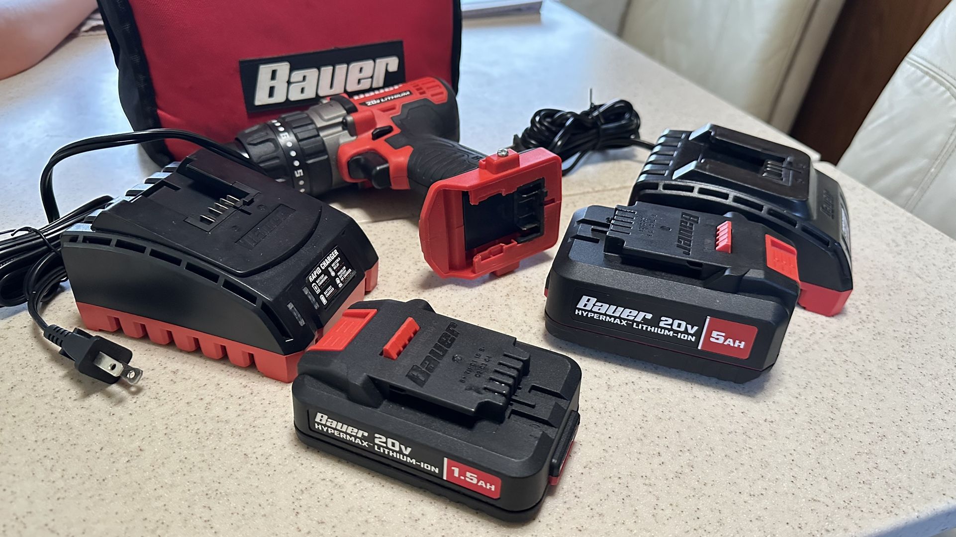 BAUER 20V Hammer Drill/Driver Kit Batteries and 2 Chargers