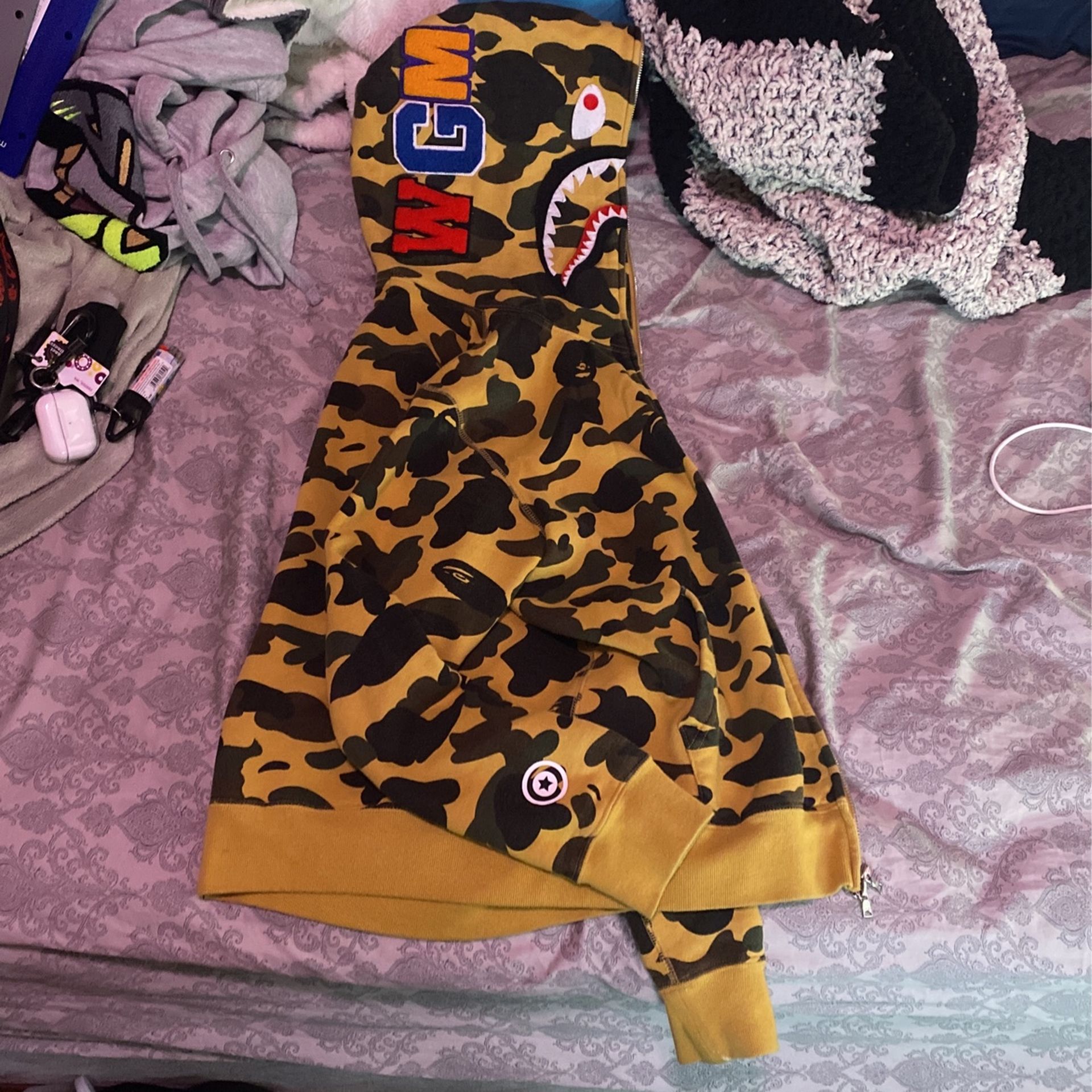 Bape Hoodie Yellow Camo Large