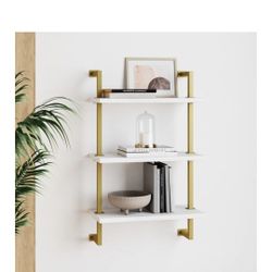 Nathan James Theo 3 Shelf Ladder Bookcase White/Gold