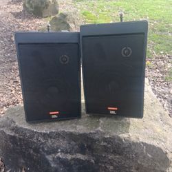 2 JBL Control 5 Indoor Outdoor Speakers with Hanging Joints