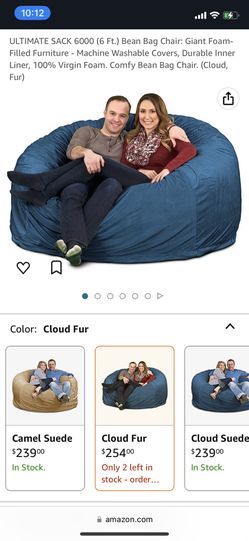 ULTIMATE SACK 6000 (6 Ft.) Bean Bag Chair: Giant Foam-Filled Furniture - Machine Washable Covers, Durable Inner Liner, 100% Virgin Foam. Comfy Bean Ba
