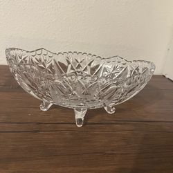 Vintage Cut Glass Footed Oblong Bowl