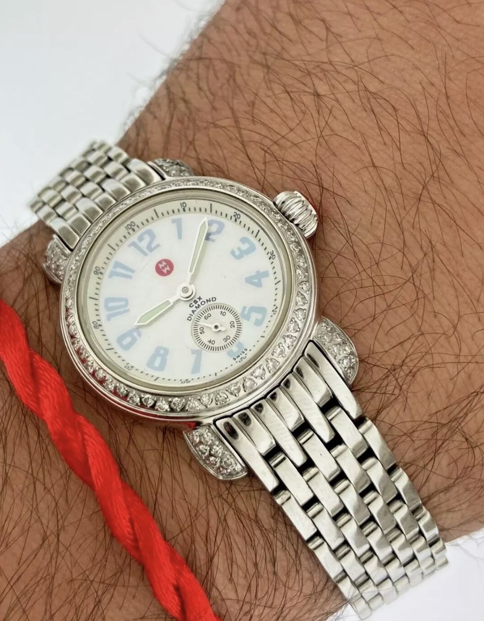 Michele Diamond Bezel CSX Petite Mother of Pearl Dial #MW03A01 Steel Quartz 26mm