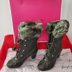 Juicy Couture Women's Paige Leather Heeled Boots, Size 8M Action Leather, Faux Fur, Rubber Sole