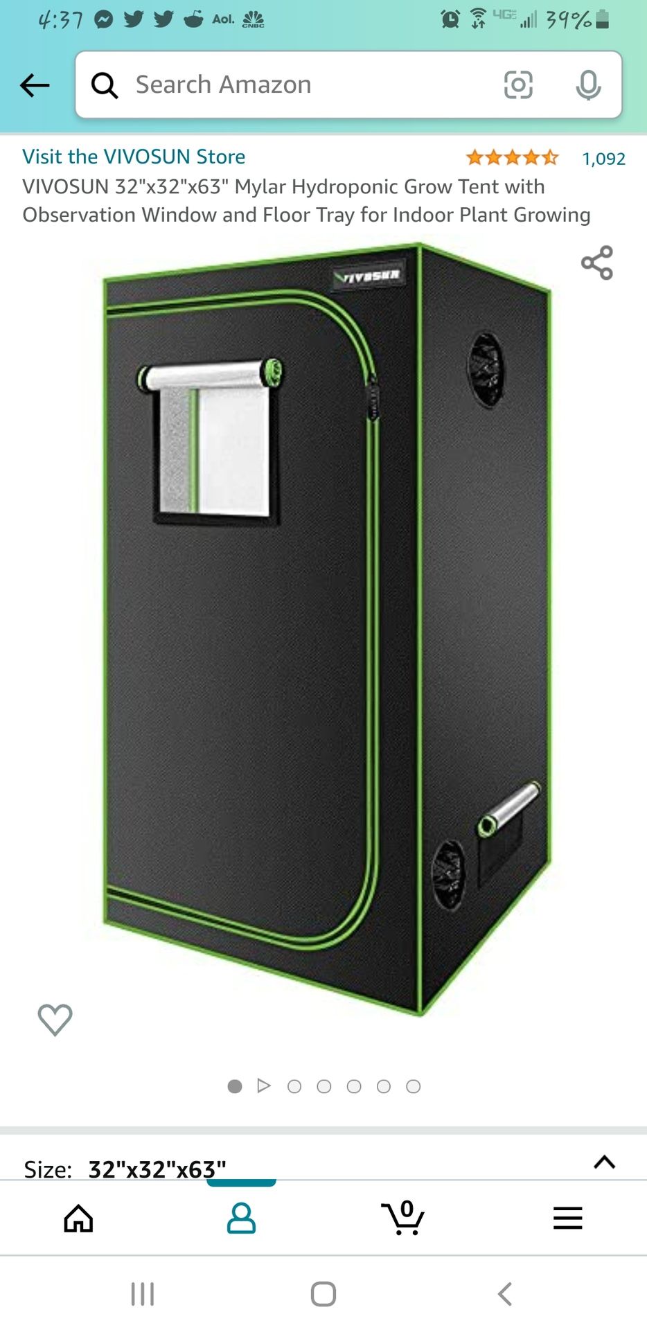 Grow Tent 32”x32”x63”