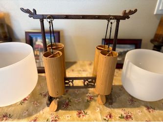 Set of 4 Koshi Elemental Wind Chimes: Earth, Air, Water, Fire, w/stand